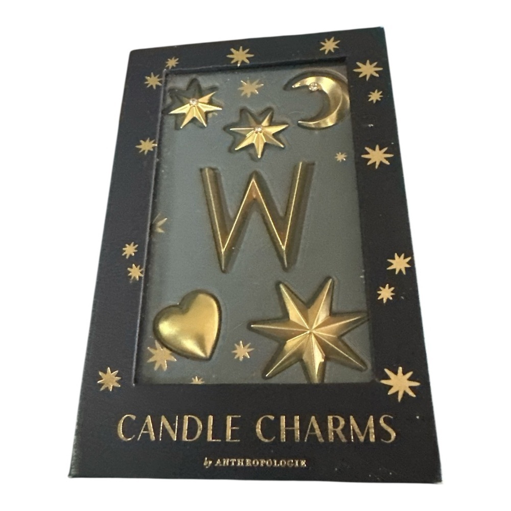 Anthropologie Monogram Candle Charms Gold Letter “W” New In Box Stars Moon